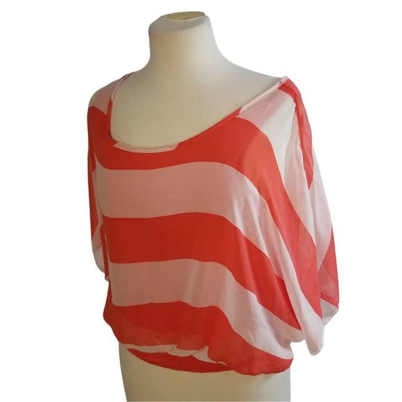 Papaya large L sheer top wide stripe beach beachy orange white stripped shirt bl - Picture 1 of 8